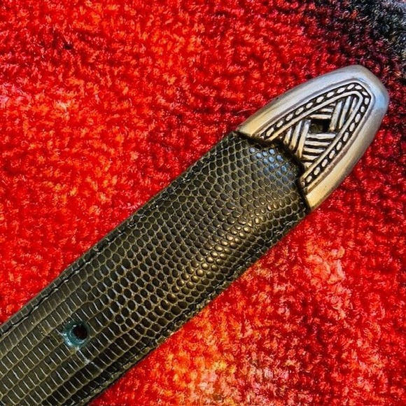 Brighton Womens Large Vintage Brown Green Leather Faux Lizard Skin Embossed Belt - Picture 8 of 13